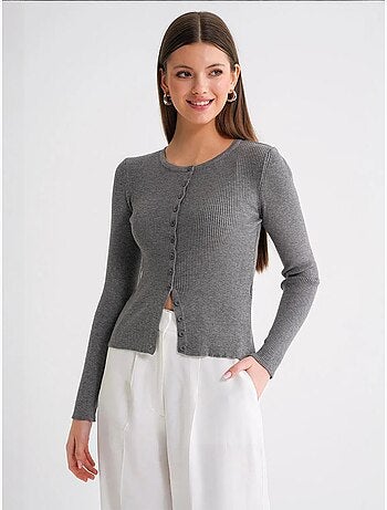 Cardigan slim fit en maille côtelée avec fermeture à boutons mixray