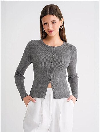 Cardigan slim fit en maille côtelée avec fermeture à boutons mixray