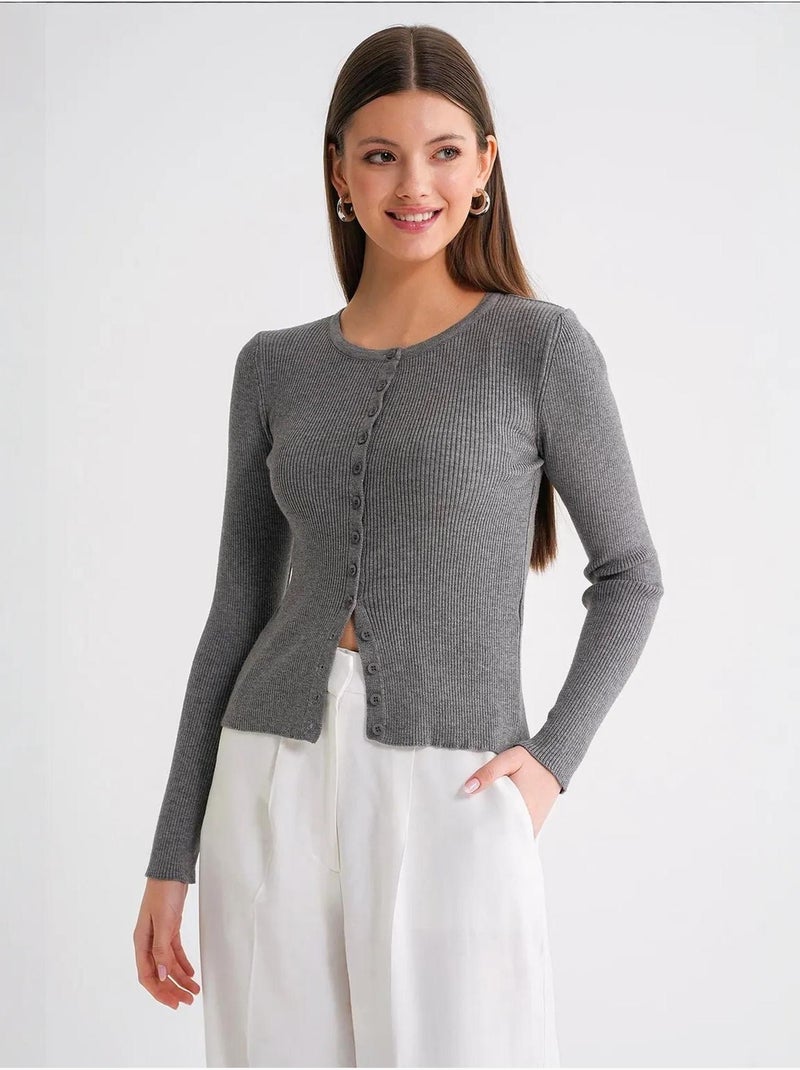 Cardigan slim fit en maille côtelée avec fermeture à boutons mixray Gris foncé - Kiabi
