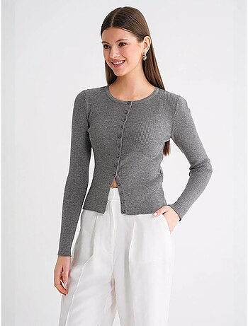 Cardigan slim fit en maille côtelée avec fermeture à boutons mixray