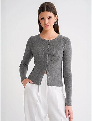 Cardigan slim fit en maille côtelée avec fermeture à boutons mixray
