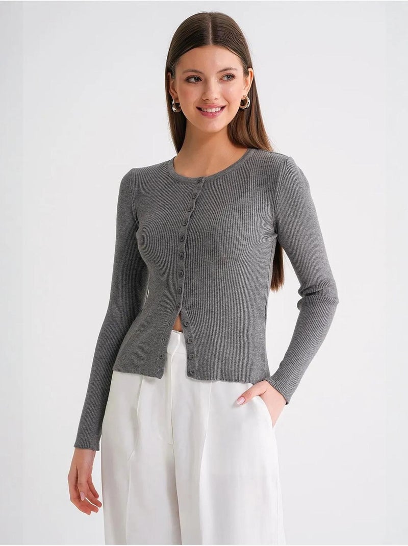 Cardigan slim fit en maille côtelée avec fermeture à boutons mixray Gris - Kiabi