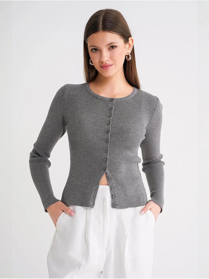 Cardigan slim fit en maille côtelée avec fermeture à boutons mixray Gris - Kiabi