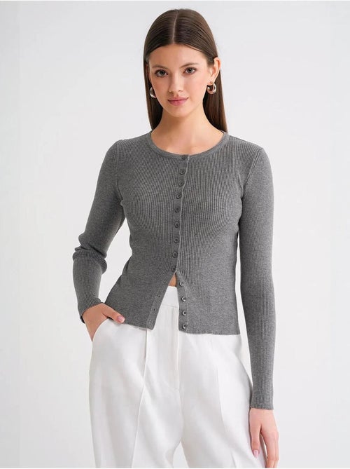 Cardigan slim fit en maille côtelée avec fermeture à boutons mixray - Kiabi Cardigan slim fit en maille côtelée avec fermeture à boutons mixray - Kiabi