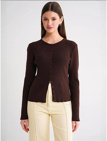 Cardigan slim fit en maille côtelée avec fermeture à boutons mixray