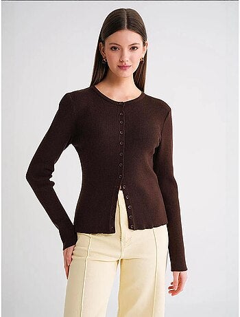 Cardigan slim fit en maille côtelée avec fermeture à boutons mixray