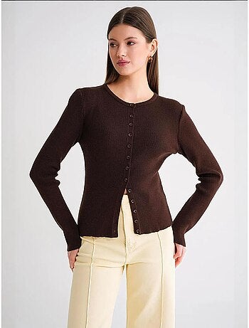 Cardigan slim fit en maille côtelée avec fermeture à boutons mixray