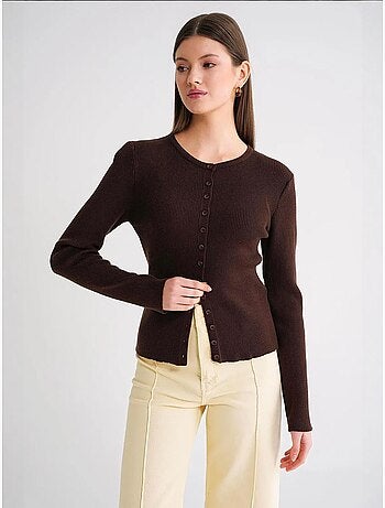Cardigan slim fit en maille côtelée avec fermeture à boutons mixray