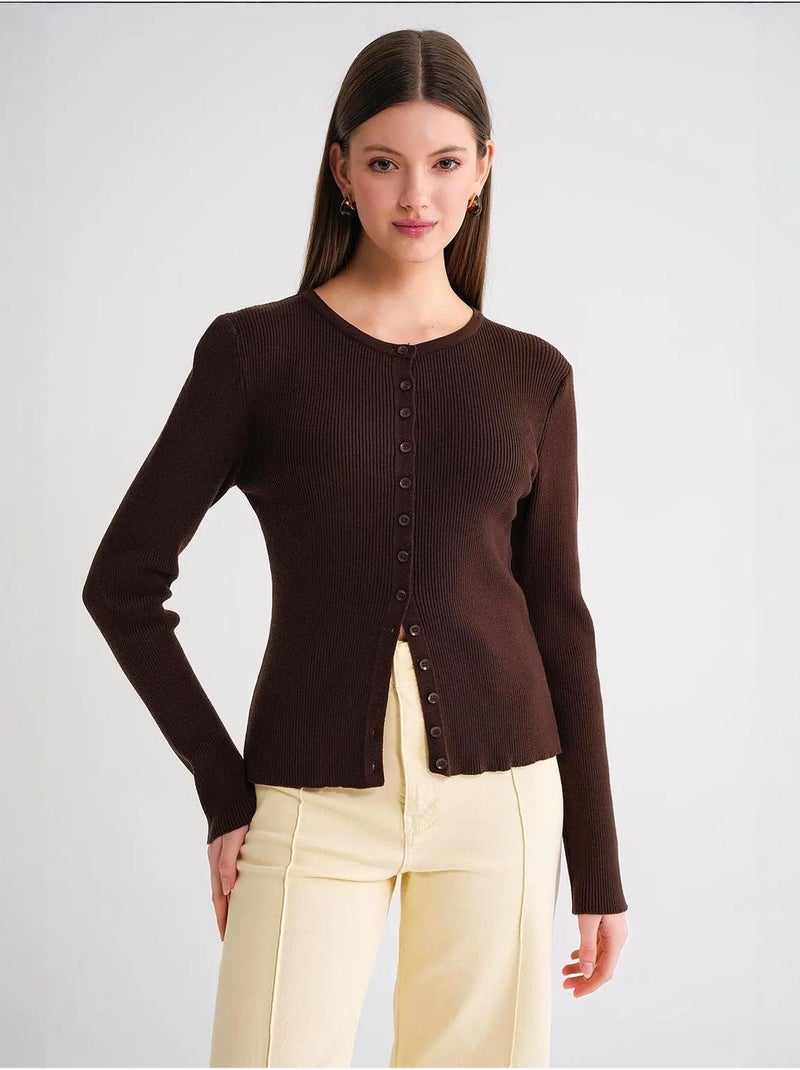 Cardigan slim fit en maille côtelée avec fermeture à boutons mixray Marron foncé - Kiabi