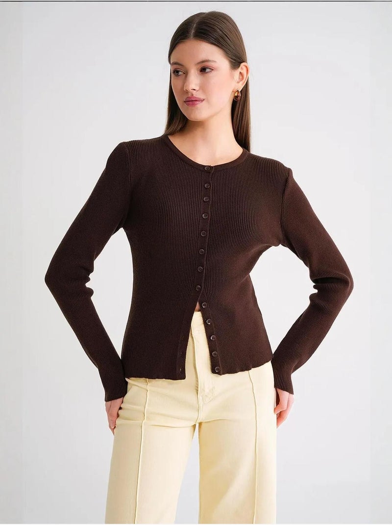 Cardigan slim fit en maille côtelée avec fermeture à boutons mixray Marron foncé - Kiabi