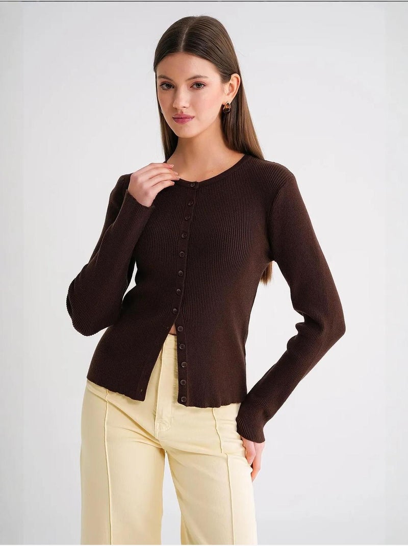 Cardigan slim fit en maille côtelée avec fermeture à boutons mixray Marron foncé - Kiabi