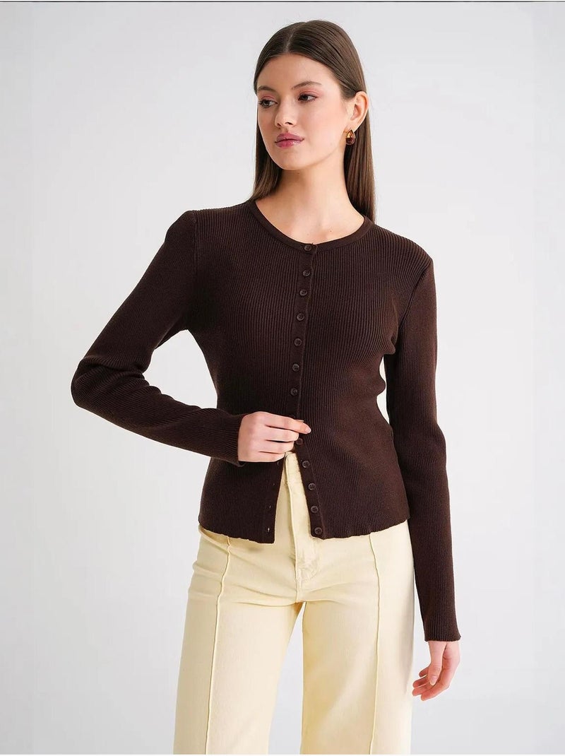 Cardigan slim fit en maille côtelée avec fermeture à boutons mixray Marron foncé - Kiabi