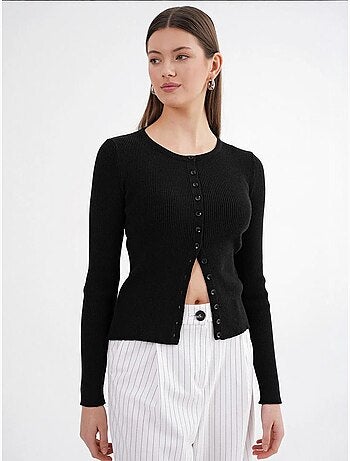 Cardigan slim fit en maille côtelée avec fermeture à boutons mixray
