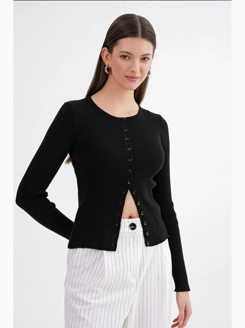 Cardigan slim fit en maille côtelée avec fermeture à boutons mixray - Kiabi