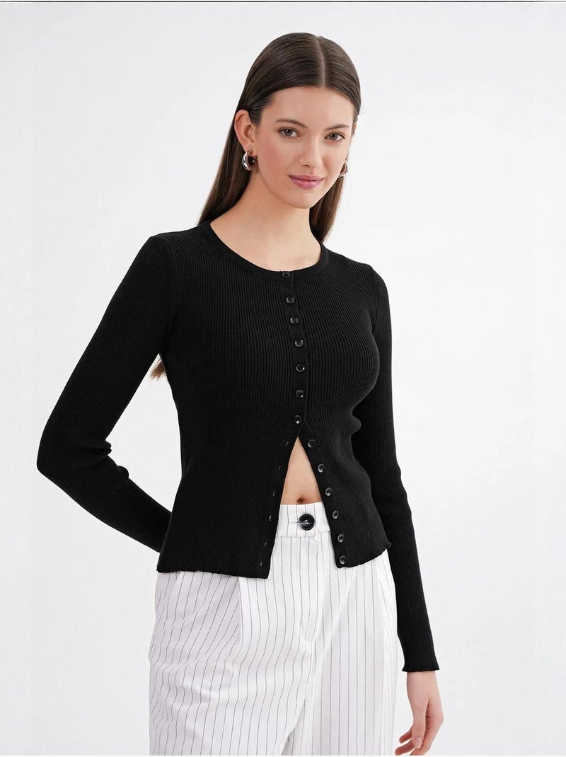 Cardigan slim fit en maille côtelée avec fermeture à boutons mixray Noir - Kiabi
