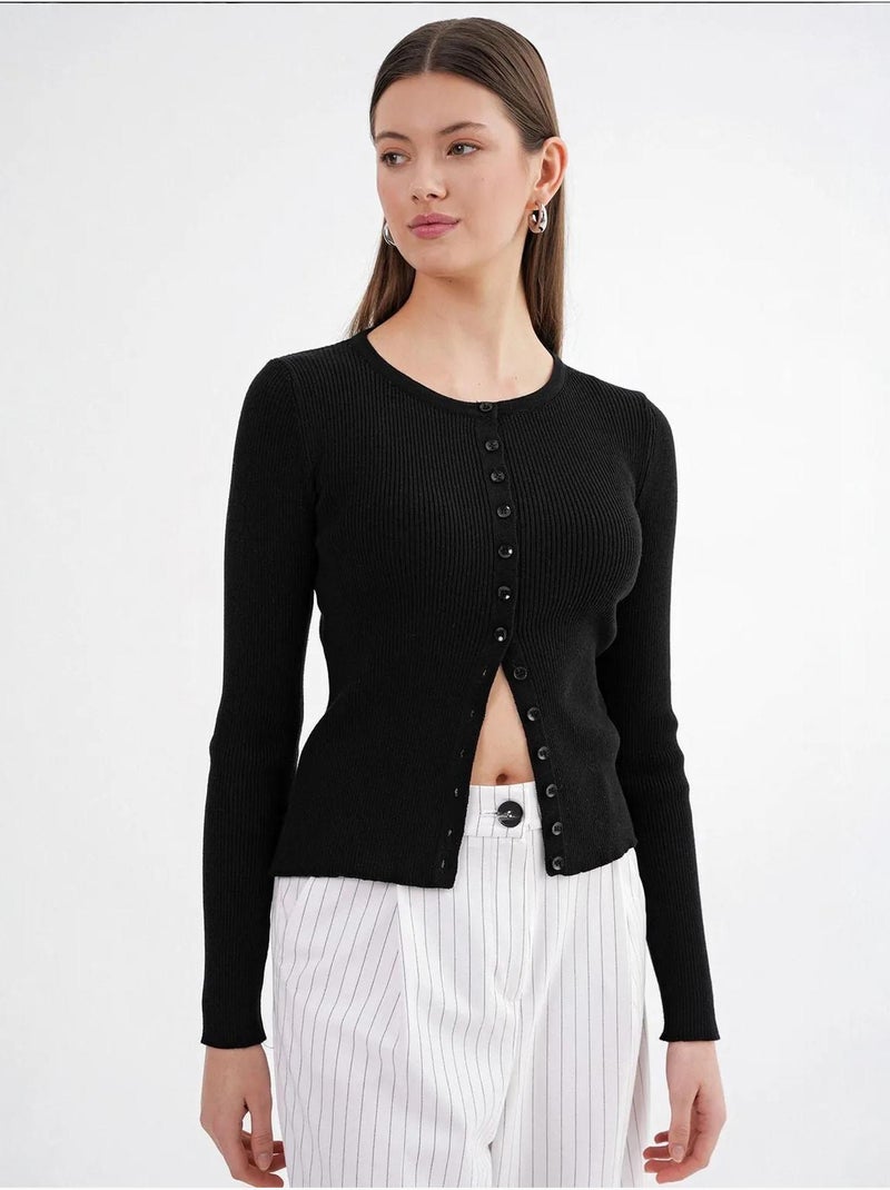 Cardigan slim fit en maille côtelée avec fermeture à boutons mixray Noir - Kiabi