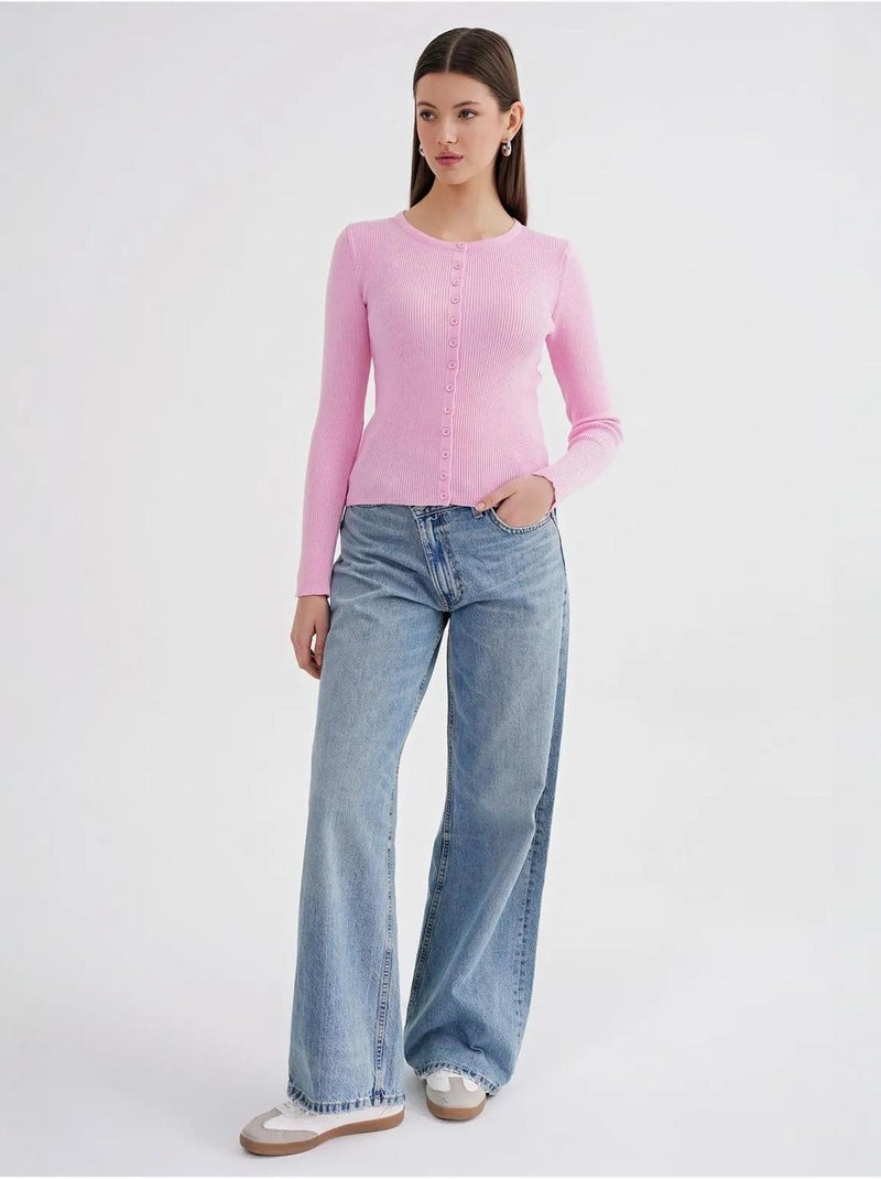 Cardigan slim fit en maille côtelée avec fermeture à boutons mixray Rose pâle - Kiabi