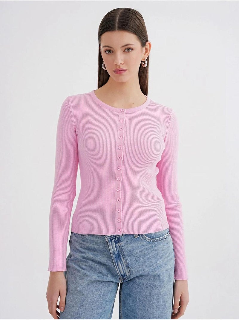Cardigan slim fit en maille côtelée avec fermeture à boutons mixray Rose pâle - Kiabi