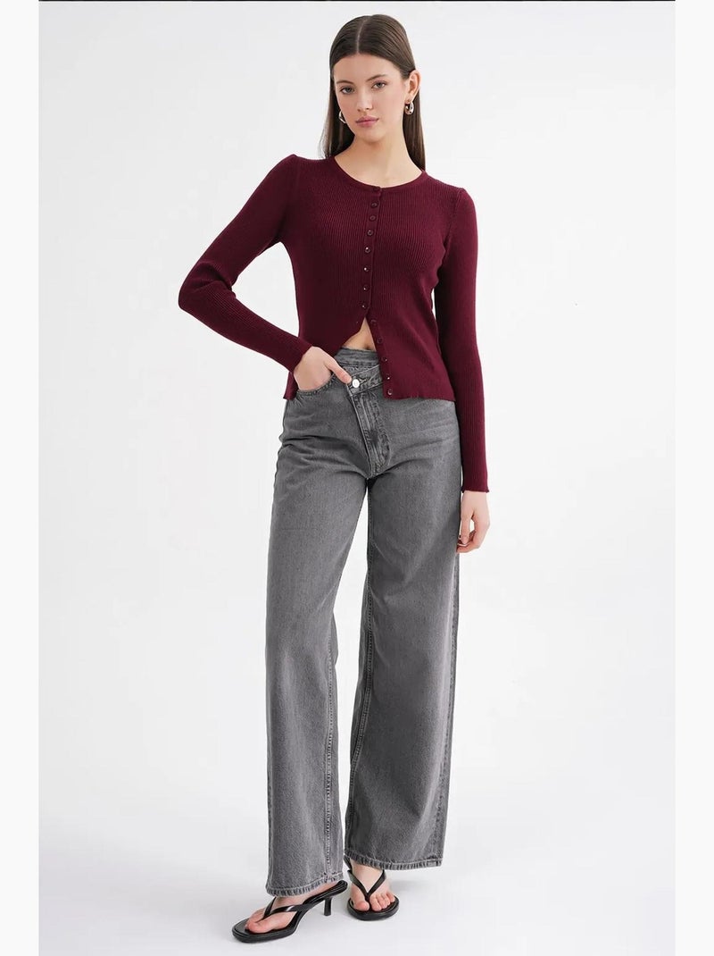 Cardigan slim fit en maille côtelée avec fermeture à boutons mixray Rouge bordeaux - Kiabi