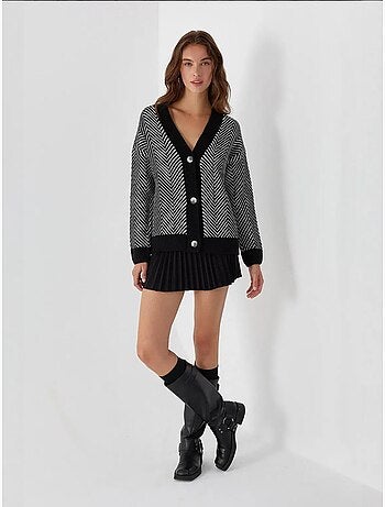 Cardigan surdimensionné à col en V et rayures