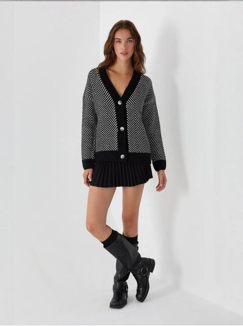 Cardigan surdimensionné à col en V et rayures - Kiabi Cardigan surdimensionné à col en V et rayures - Kiabi