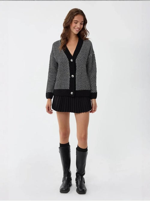 Cardigan surdimensionné à col en V et rayures - Kiabi Cardigan surdimensionné à col en V et rayures - Kiabi