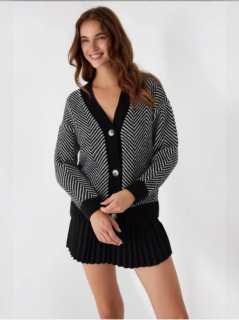 Cardigan surdimensionné à col en V et rayures Multicolore - Kiabi