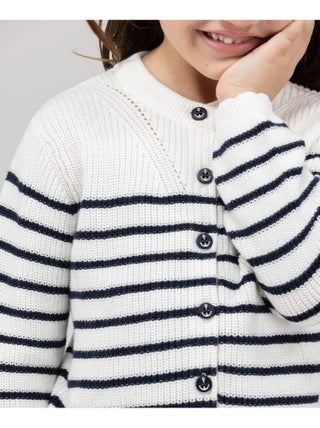 Cardigan tricot beige rayé bleu marine Fille - Terre de Marins