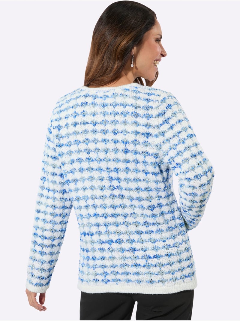 Cardigan Tricot Bouclé - Taille Standard - Witt Bleu Ecru - Kiabi
