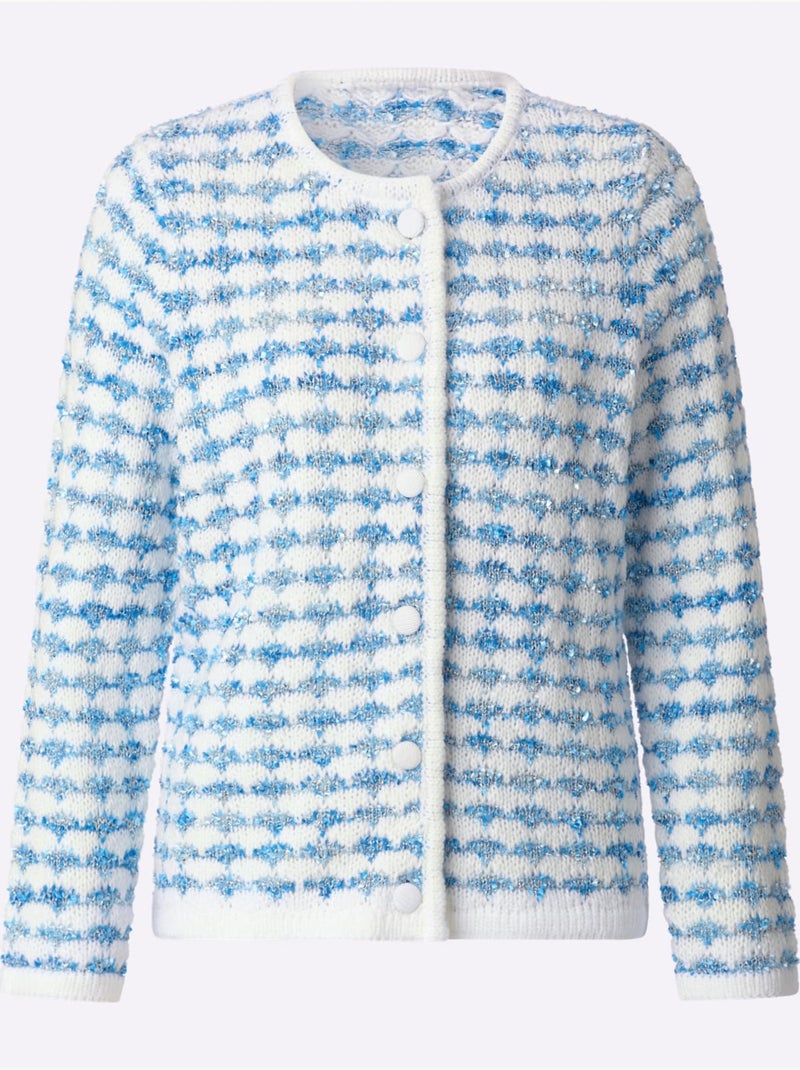 Cardigan Tricot Bouclé - Taille Standard - Witt Bleu Ecru - Kiabi
