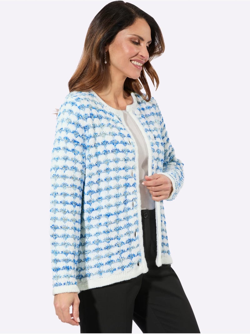 Cardigan Tricot Bouclé - Taille Standard - Witt Bleu Ecru - Kiabi