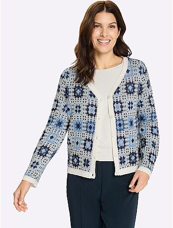Cardigan Tricot Jacquard élégant - Taille Standard - Moda Vilona