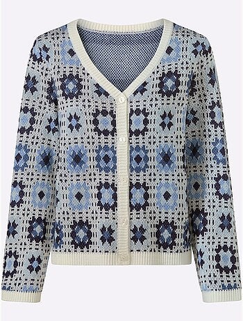 Cardigan Tricot Jacquard élégant - Taille Standard - Moda Vilona