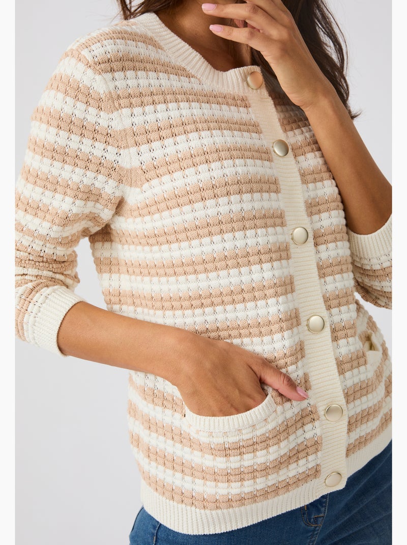 Cardigan uni ou rayé - Damart Blanc cassé - Kiabi