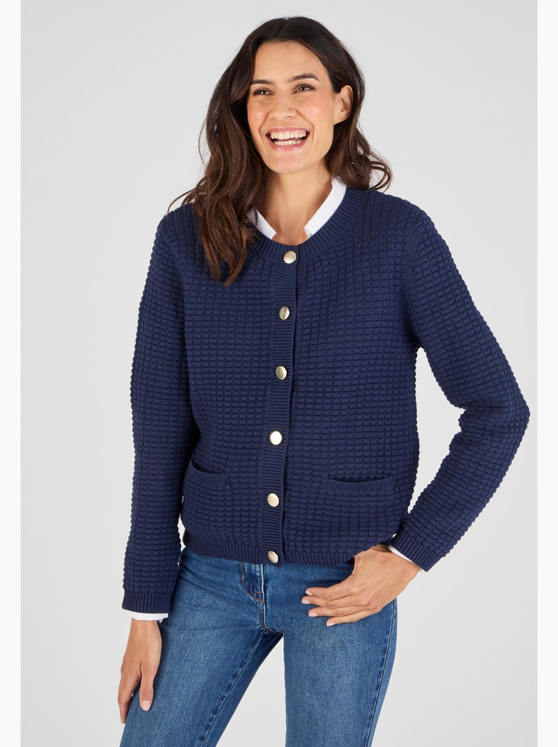 Cardigan uni ou rayé - Damart Bleu - Kiabi