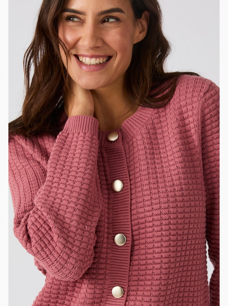 Cardigan uni ou rayé - Damart Rose pastel - Kiabi