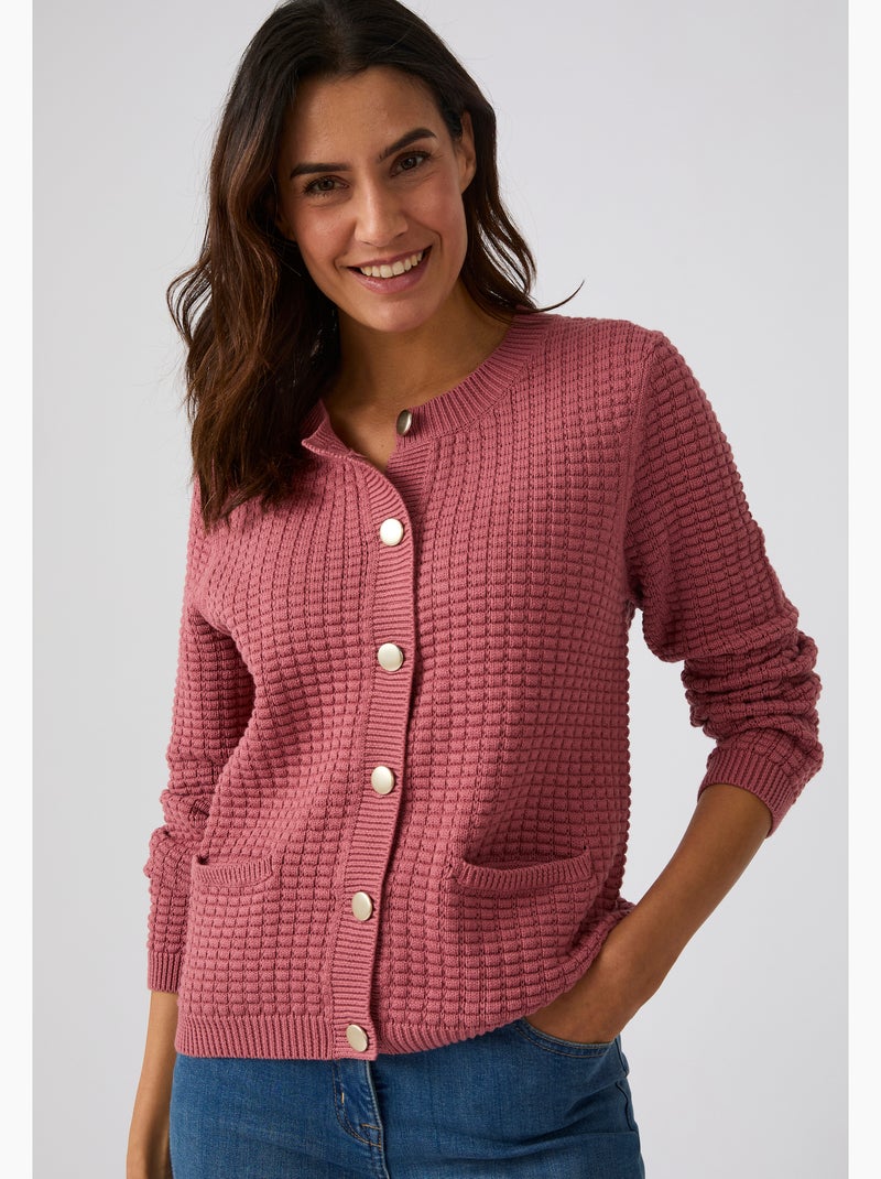 Cardigan uni ou rayé - Damart Rose pastel - Kiabi