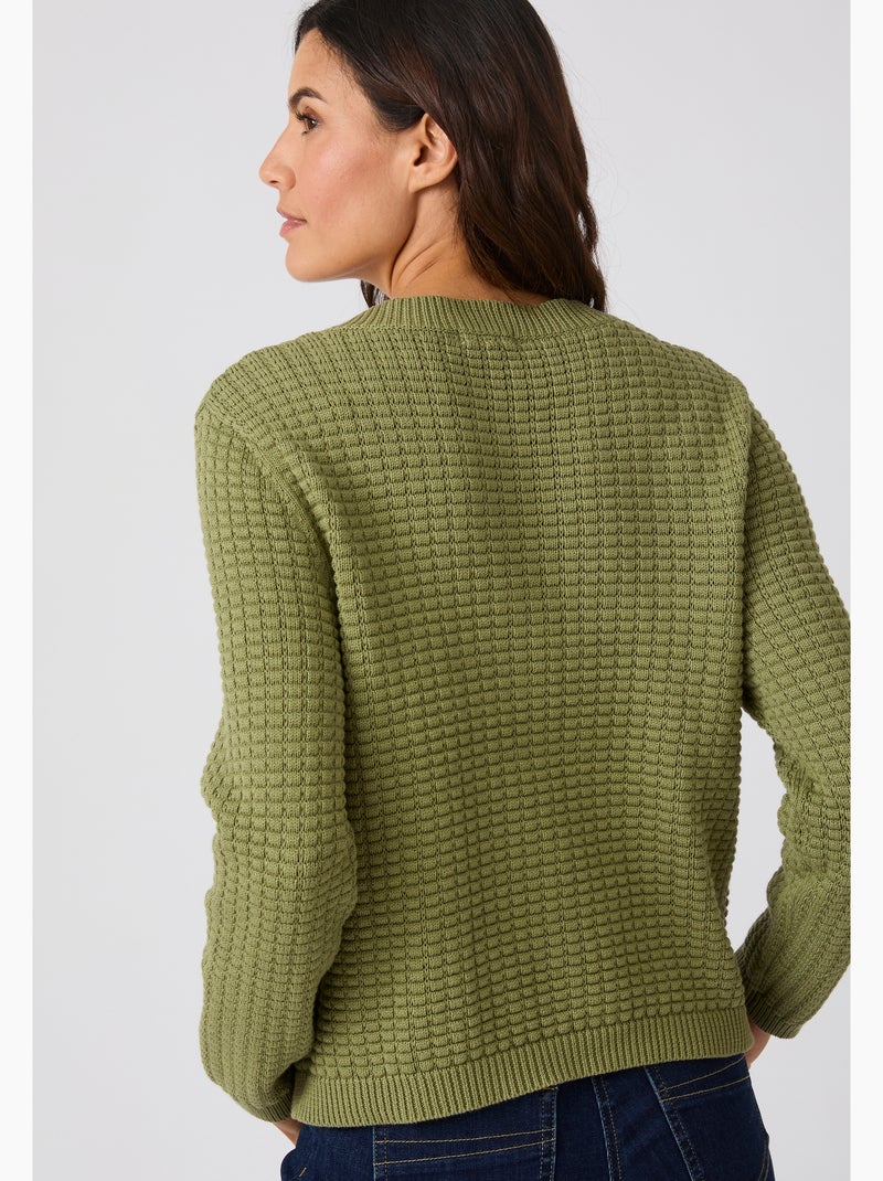 Cardigan uni ou rayé - Damart Vert Sauge - Kiabi