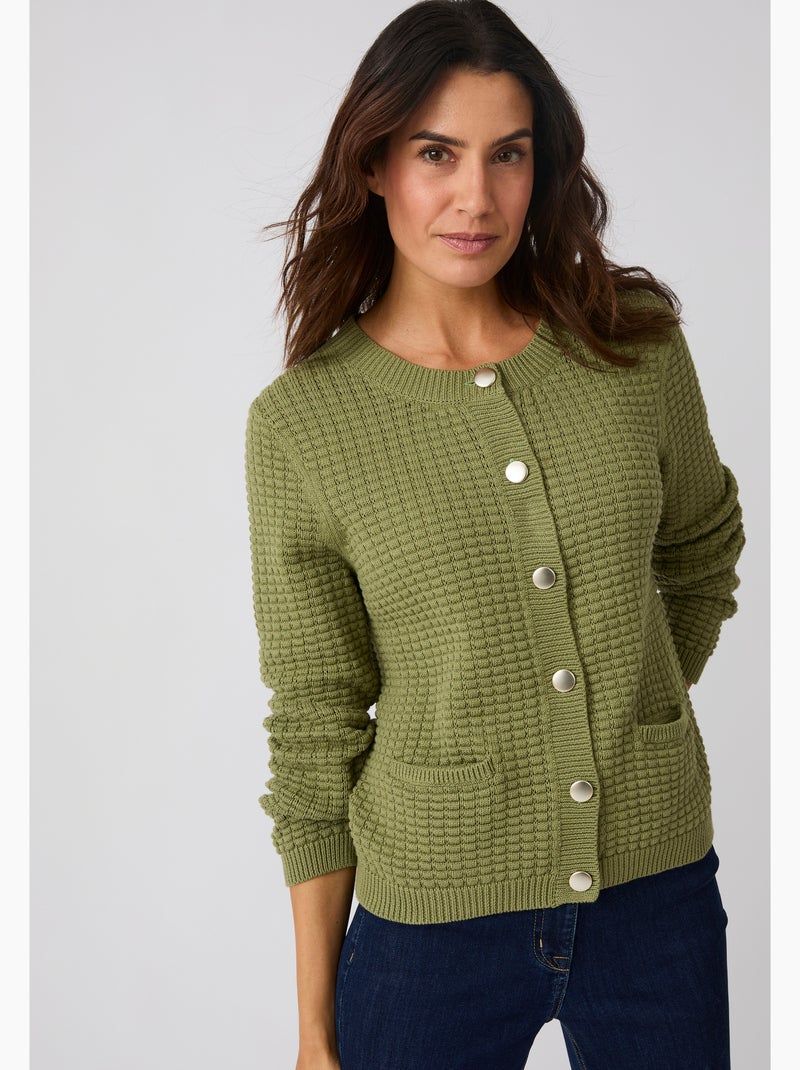 Cardigan uni ou rayé - Damart Vert Sauge - Kiabi