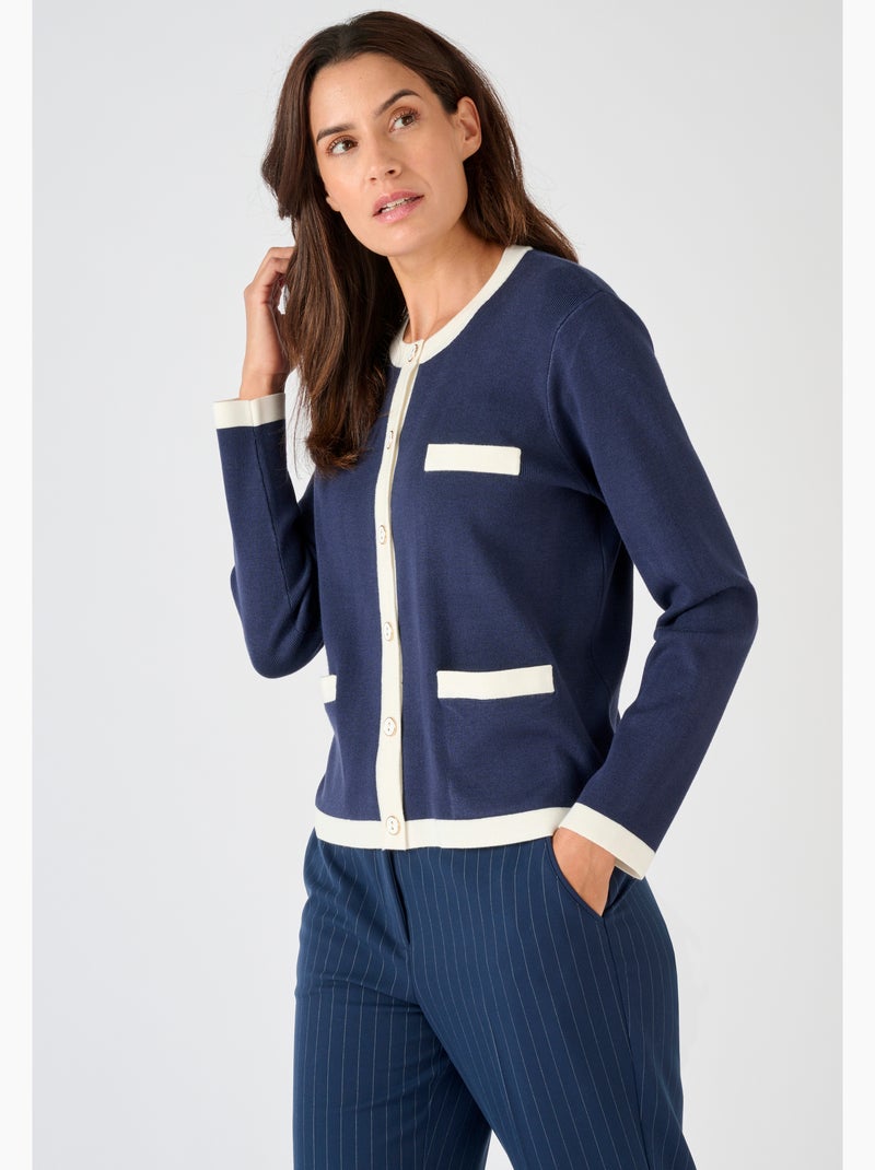 Cardigan-veste bicolore - Damart Bleu - Kiabi