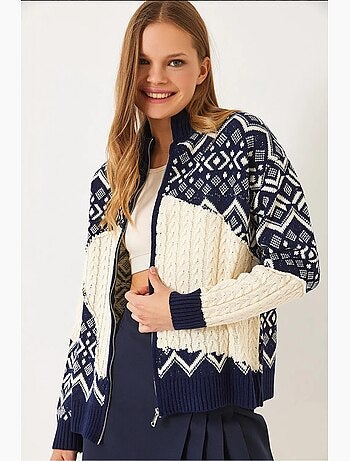 Cardigan zippé en maille jacquard lucci