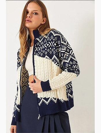 Cardigan zippé en maille jacquard lucci