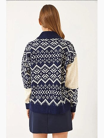 Cardigan zippé en maille jacquard lucci