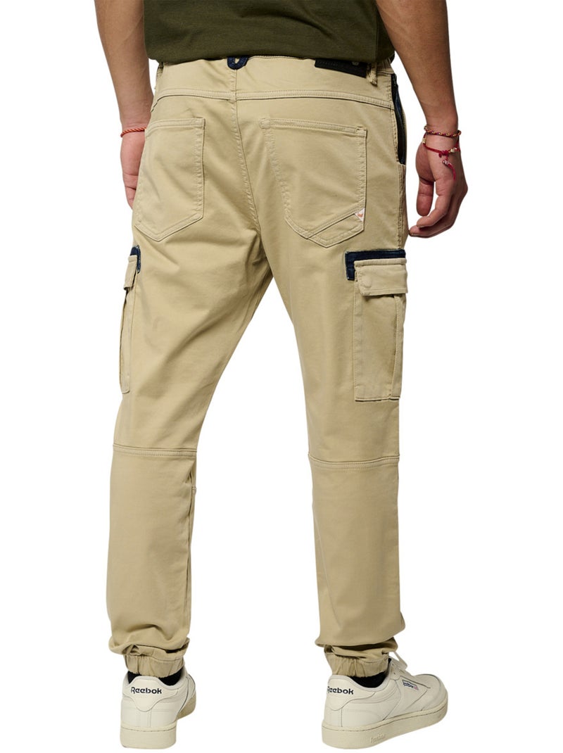 Cargo en coton beige uni à coupe regular fit avec un cordon à nouer à la taille Beige - Kiabi