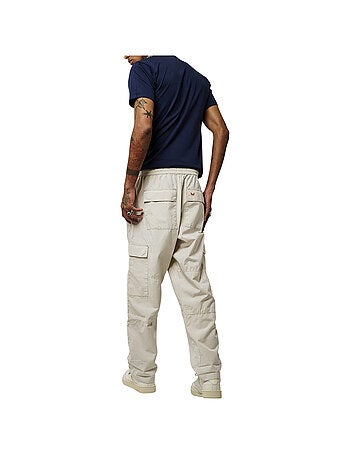 Cargo en coton écru uni à coupe loose et à taille élastiquée avec un lacet