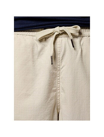 Cargo en coton écru uni à coupe loose et à taille élastiquée avec un lacet
