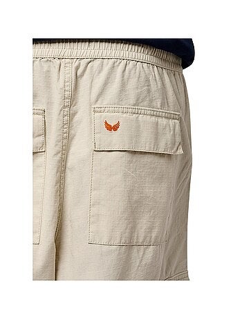 Cargo en coton écru uni à coupe loose et à taille élastiquée avec un lacet