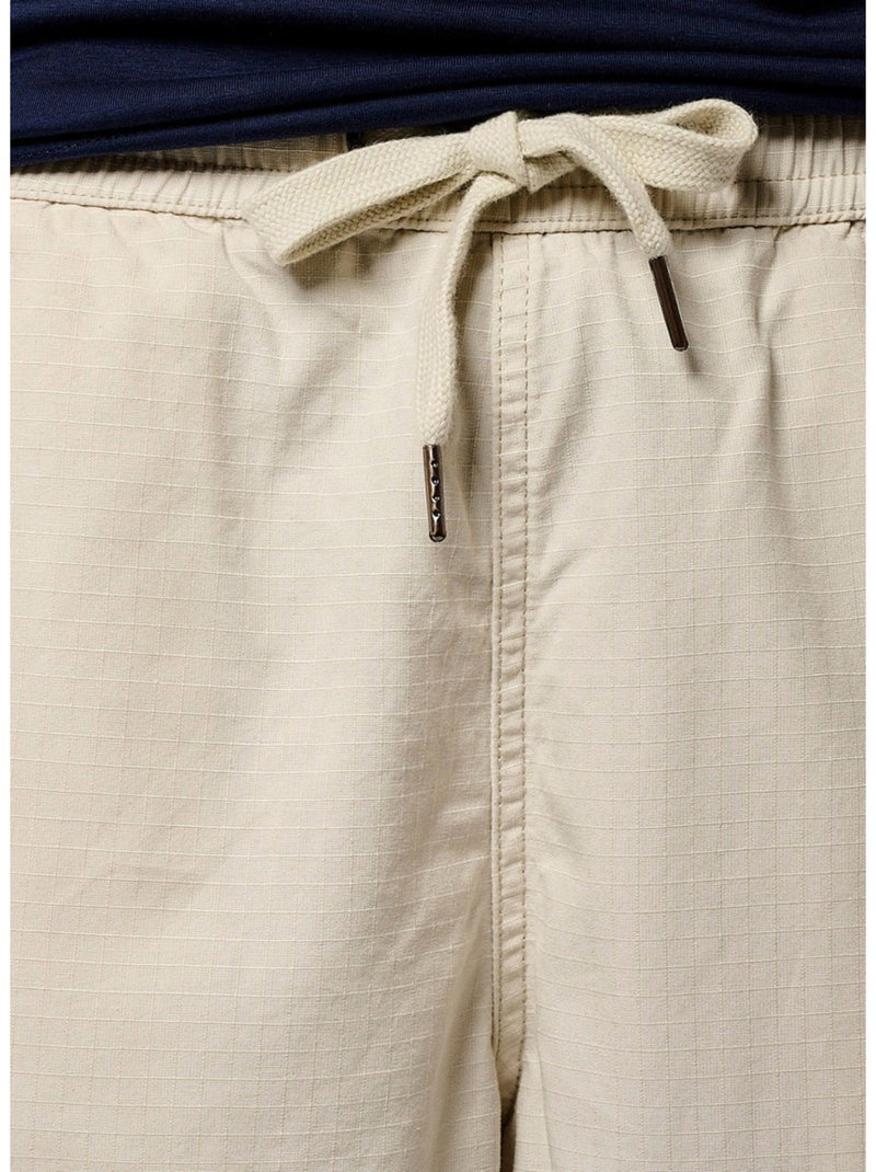 Cargo en coton écru uni à coupe loose et à taille élastiquée avec un lacet Ecru - Kiabi