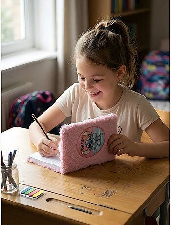 Carnet a5 couverture peluche rose stitch disney