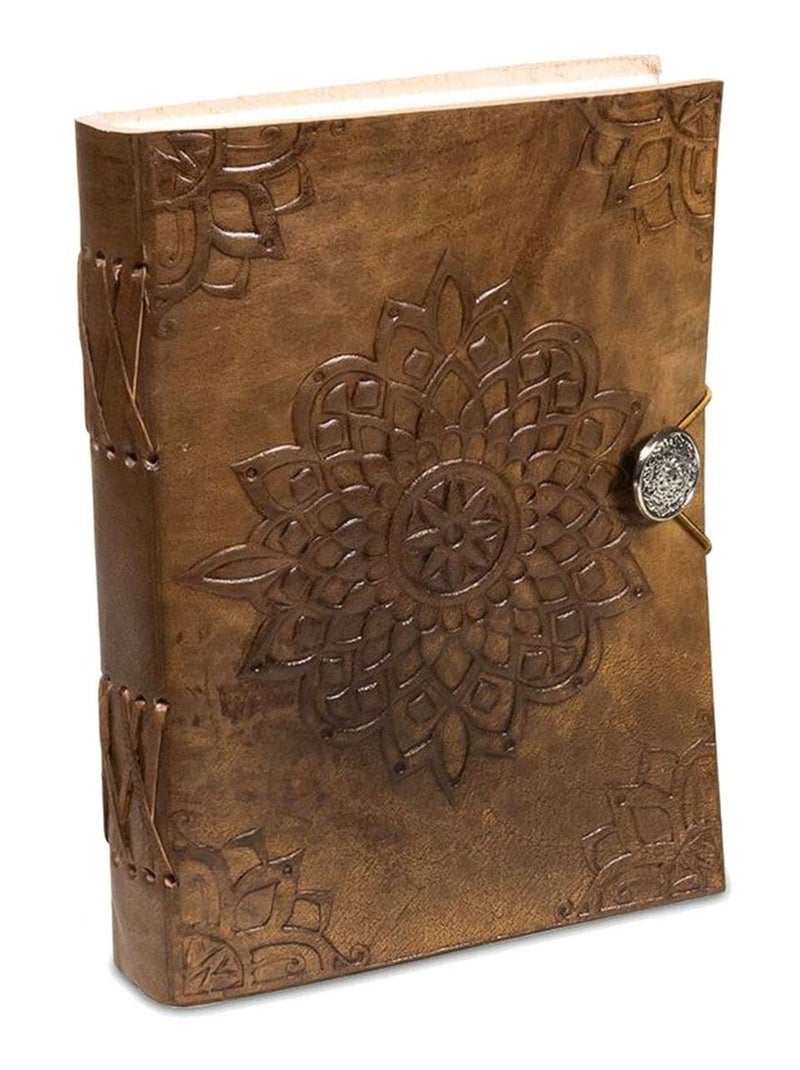 Carnet motif Mandala avec une couverture en cuir Marron - Kiabi